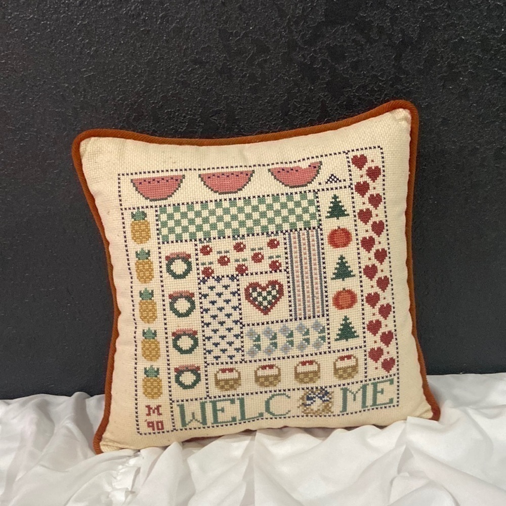 Cross Stitch Holiday Accent Pillow 11x11